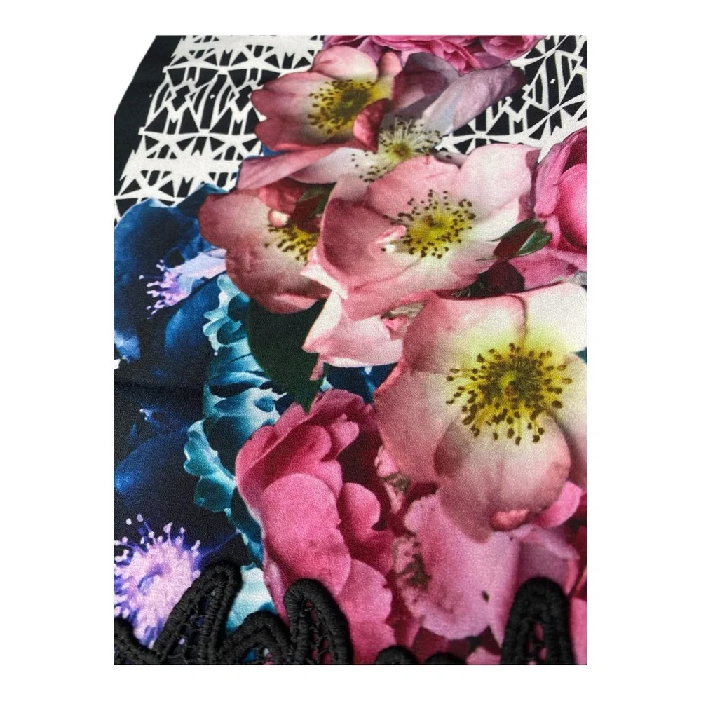 ANTONIO MELANI Satin Floral Skirt with Black Lace Size 14 - Picture 2 of 5